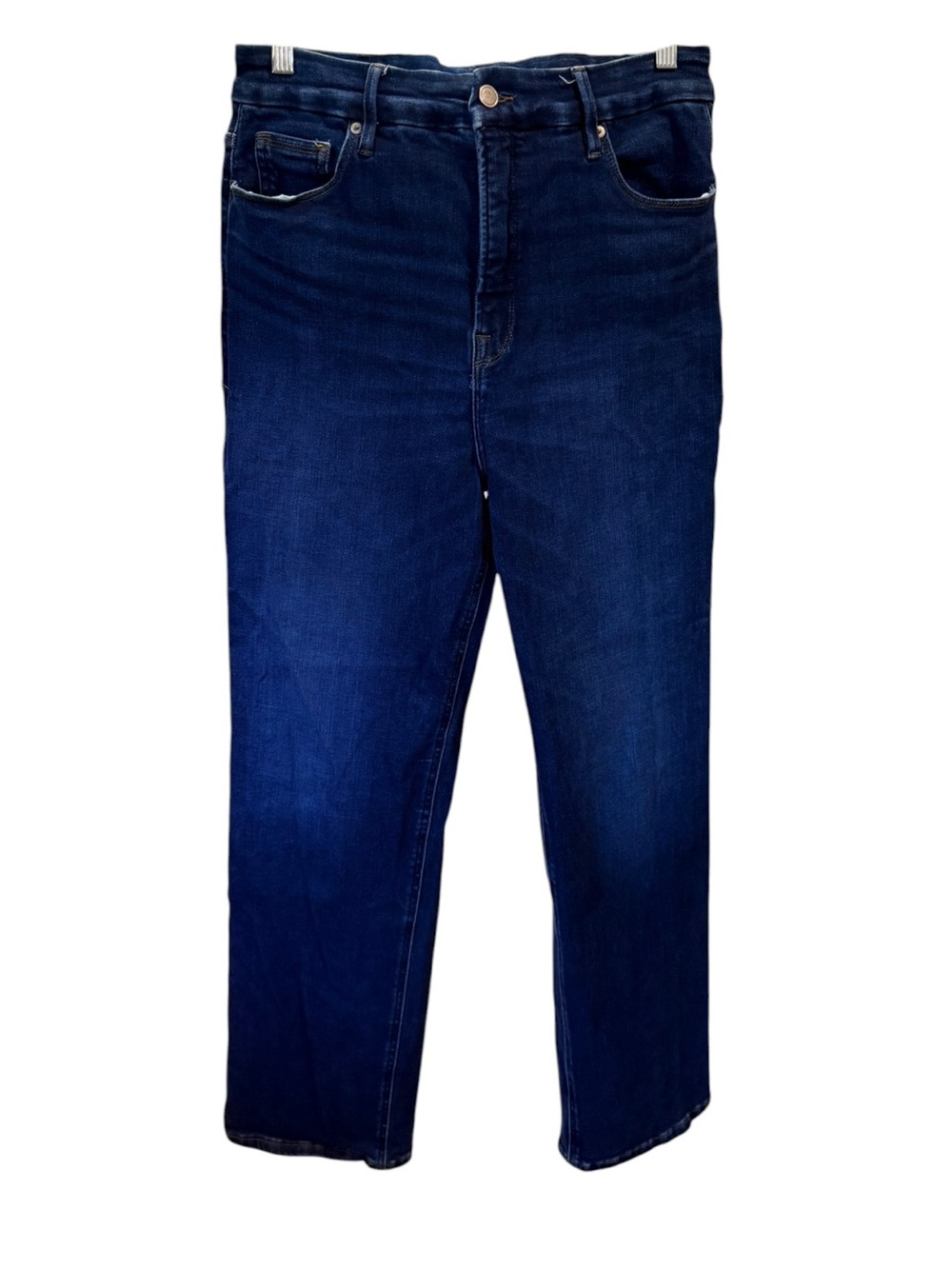 Good American Super High Rise Straight Leg Dark Wash Jeans 14 32